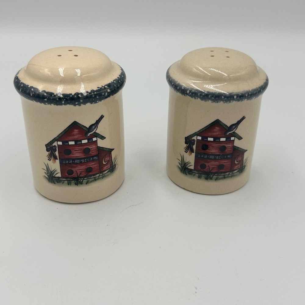 Stoneware Birdhouse Salt Pepper Shakers Set Pottery Country‎ Farmhouse Decor